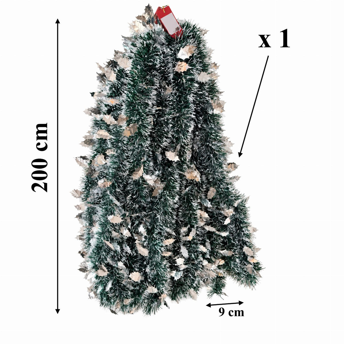 Green and White Christmas Garland Chain 2m x 9cm Shiny Decoration 1 pc