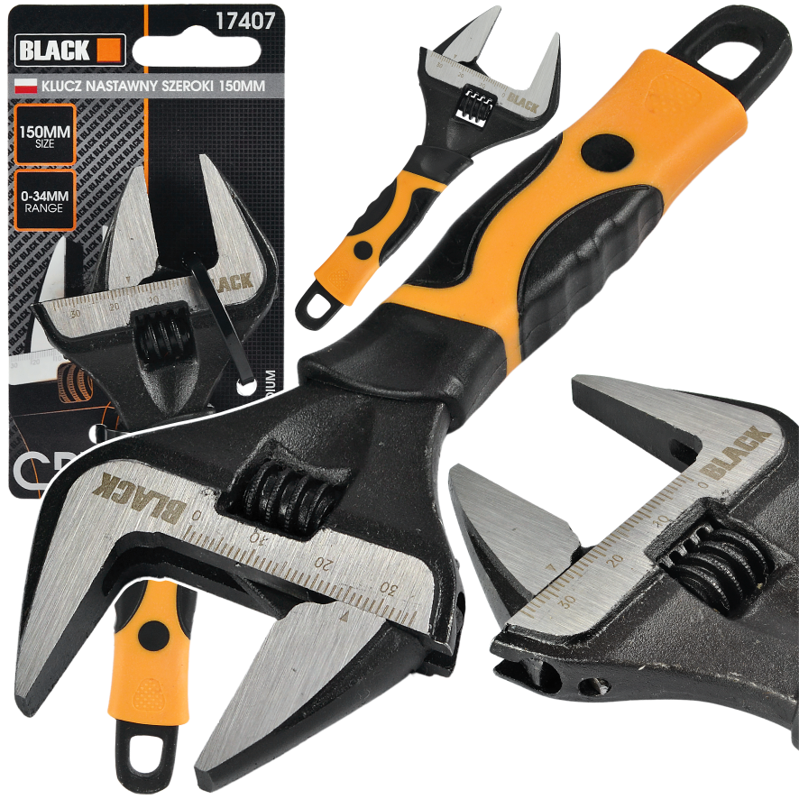 Rootsi reguleeritav mutrivõti 6'' 0-34mm lai Black