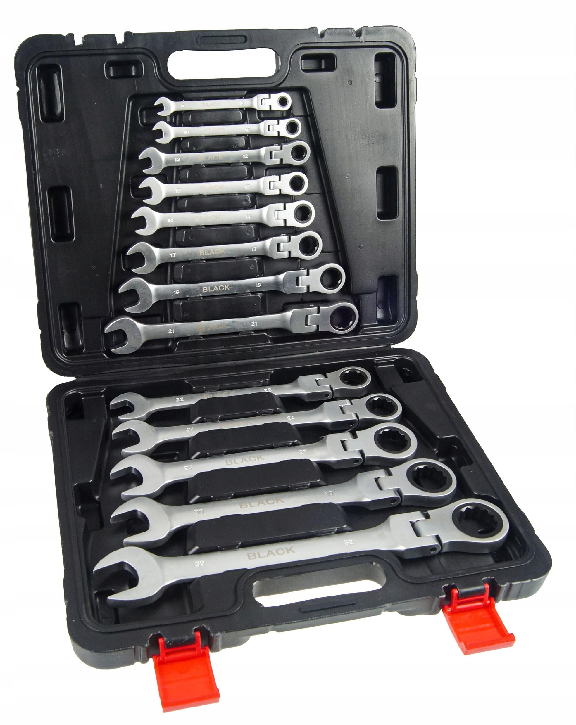 Set of 13 Combination Ratchet Wrenches 8-32mm Black
