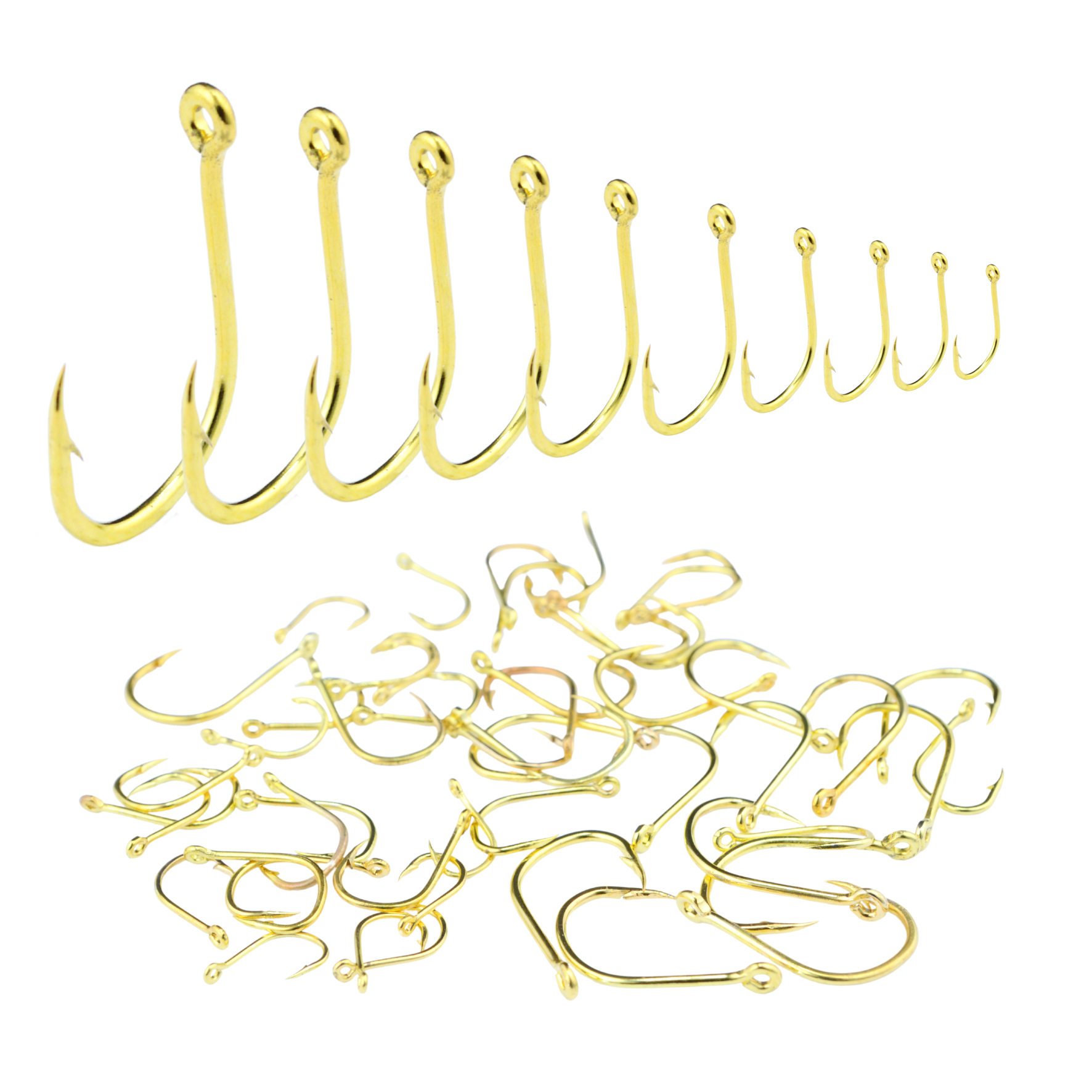 50 tk kuldsete silmaga õngekonksude komplekt, 10 suurust, karp kaasas