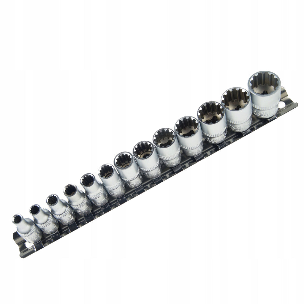 13-Piece 1/4" Spline Socket Set on Rail, 12-Point Cr-V