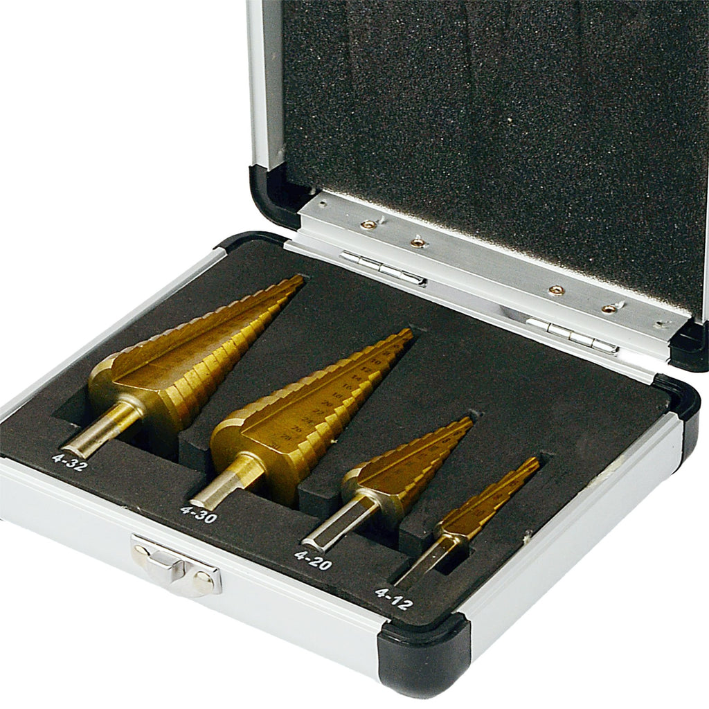 4pc Titanium Step Drill Bit Set Conical 4-32