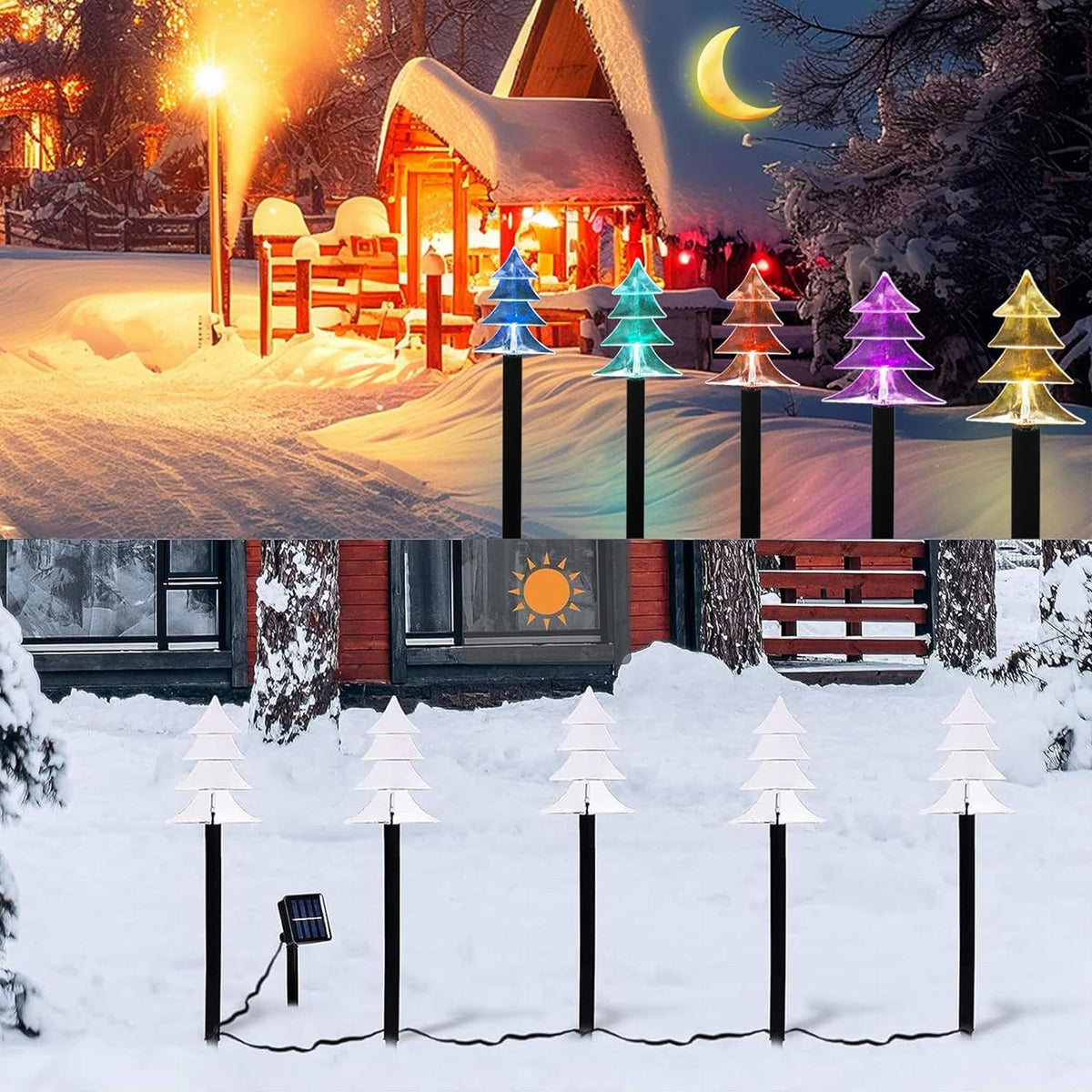 Solar LED Christmas Tree Lights 5 pcs Ground Stakes Decoration