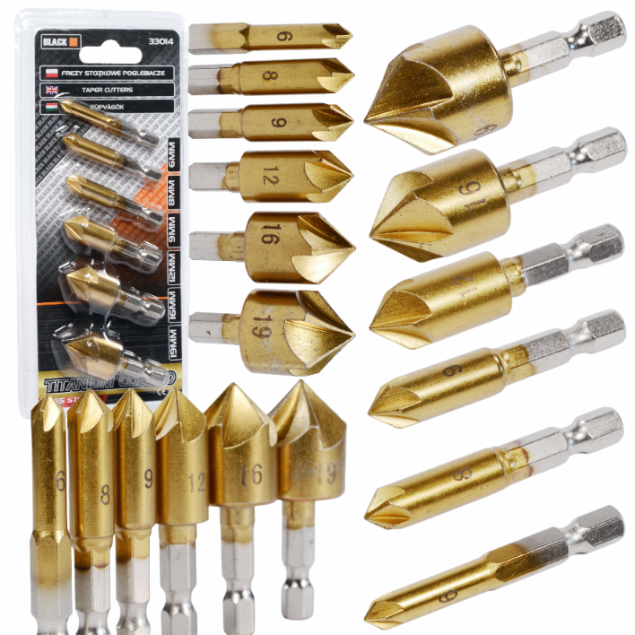 6-osaline freespuuride, koonuslõikurite ja faasimispuuride komplekt