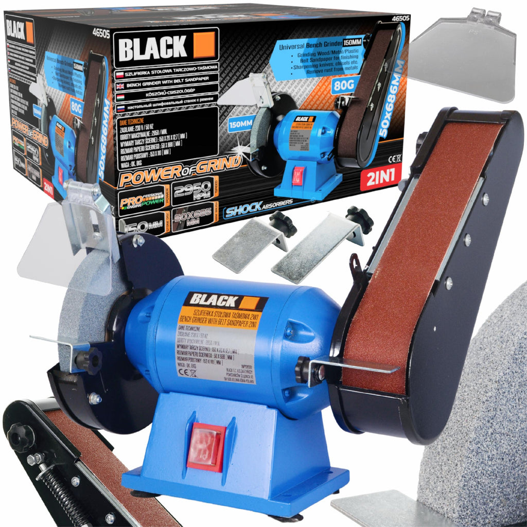 Bench Disc-Belt Grinder Black 150/686, 250W, Double Function, Soft Start