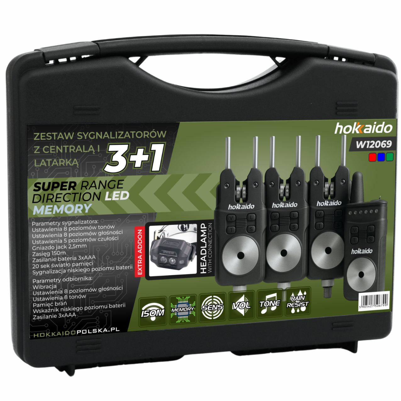 Hokkaido kalastusandurite komplekt juhtpuldiga 3+1, patareide karp ja pealamp