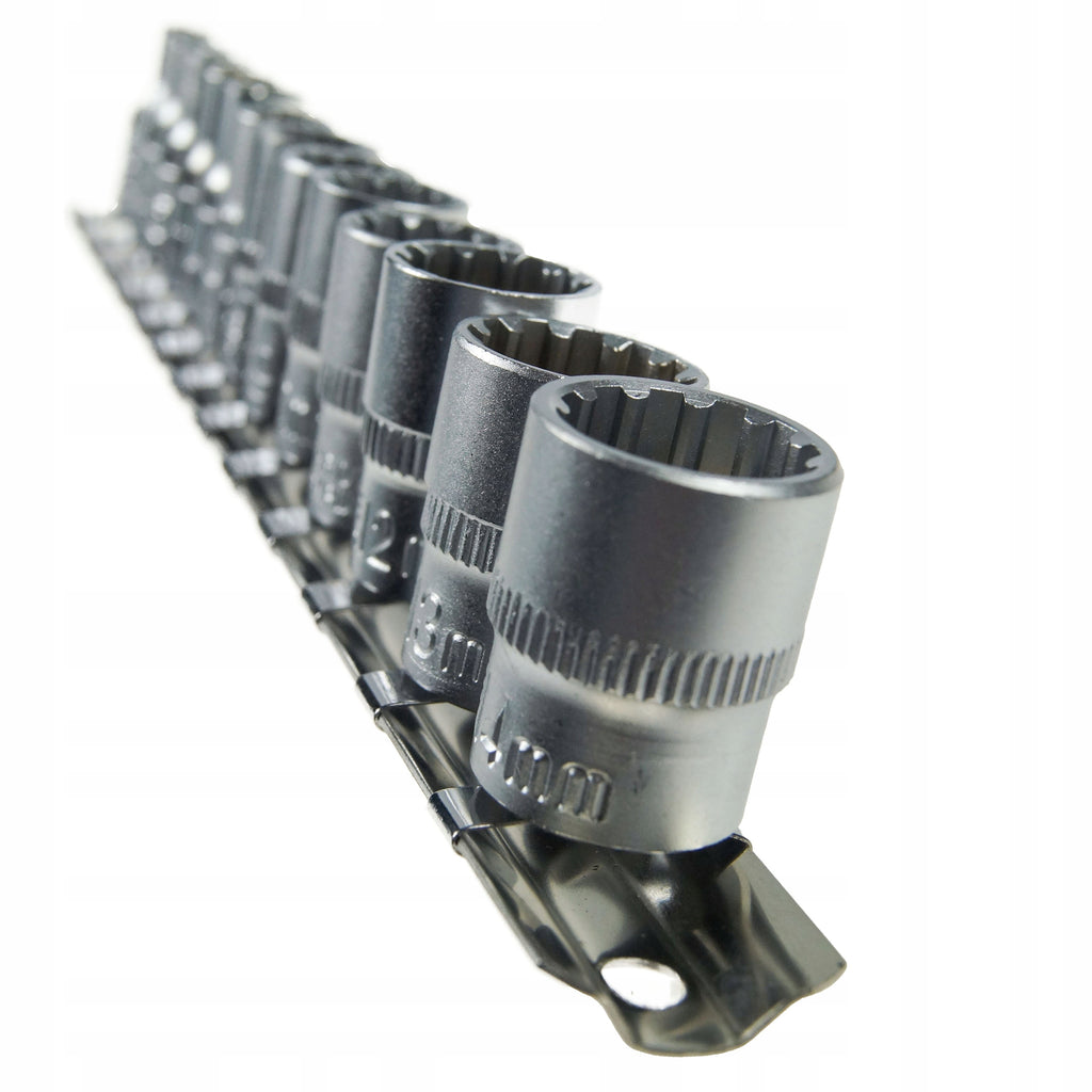 13-Piece 1/4" Spline Socket Set on Rail, 12-Point Cr-V