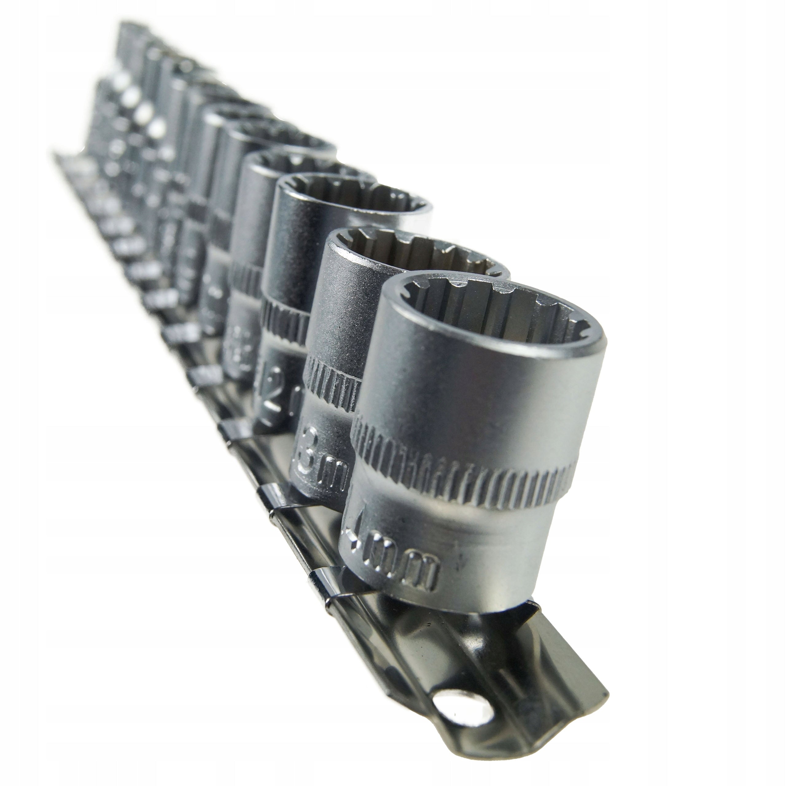 13-Piece 1/4" Spline Socket Set on Rail, 12-Point Cr-V