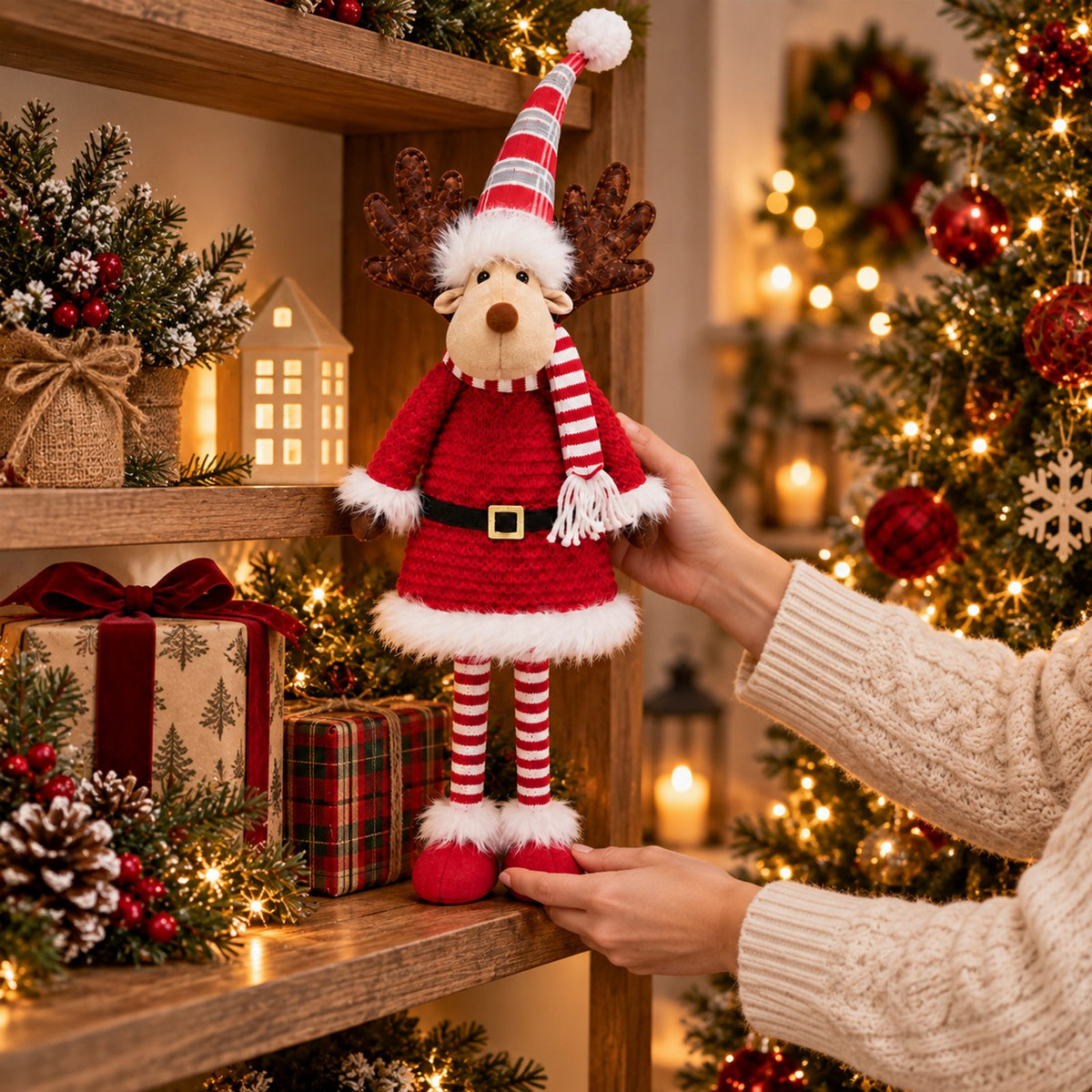 Large Christmas Reindeer Santa Elf Figurine 76 cm
