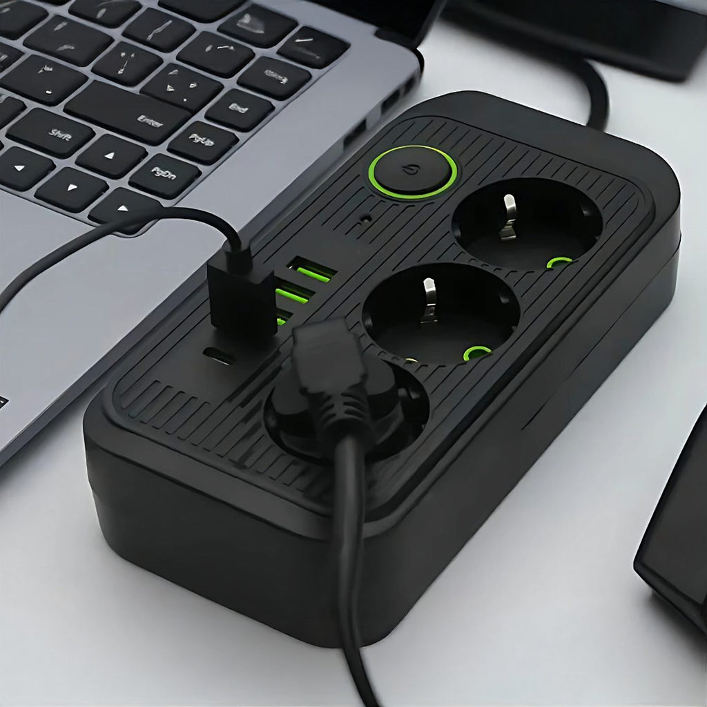 2 m pikendusjuhe 3 pistikupesa ja 5 USB-laadimispordiga, lülitiga RC-K-1852