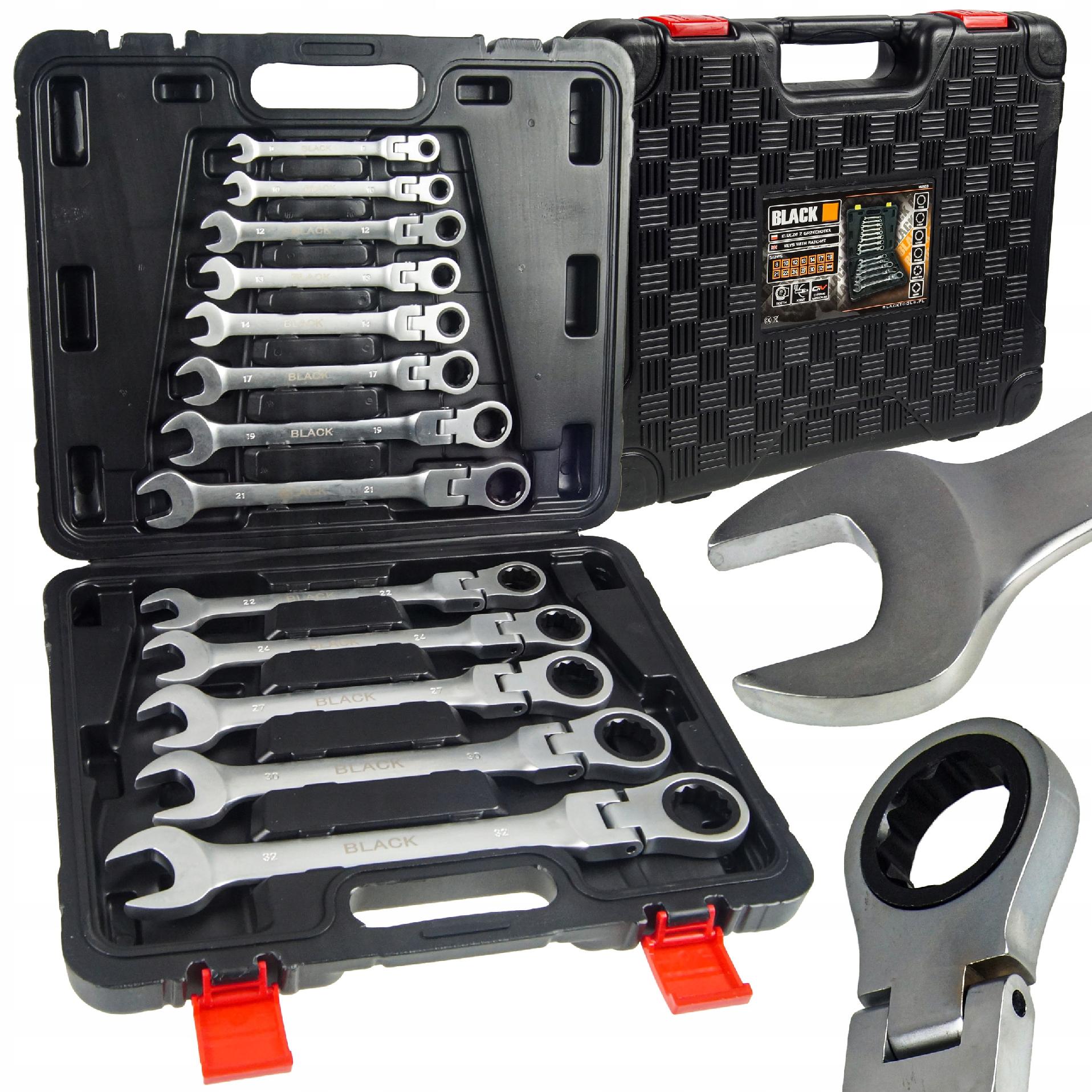Set of 13 Combination Ratchet Wrenches 8-32mm Black