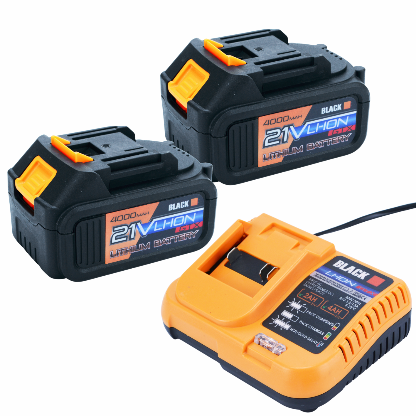 Cordless Tool Set 21V 2-in-1 Grinder and Impact Drill-Driver with 2x 4Ah Batteries, Black