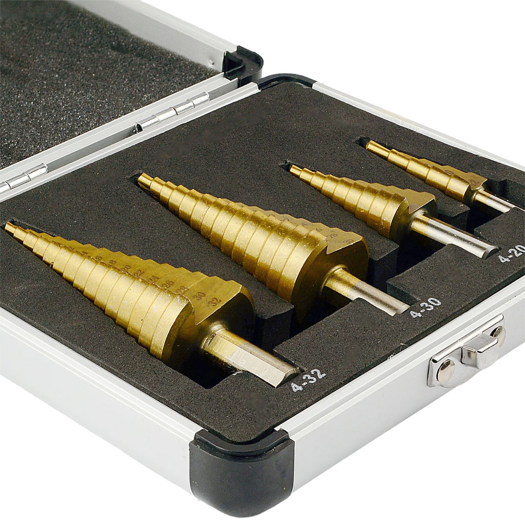4pc Titanium Step Drill Bit Set Conical 4-32