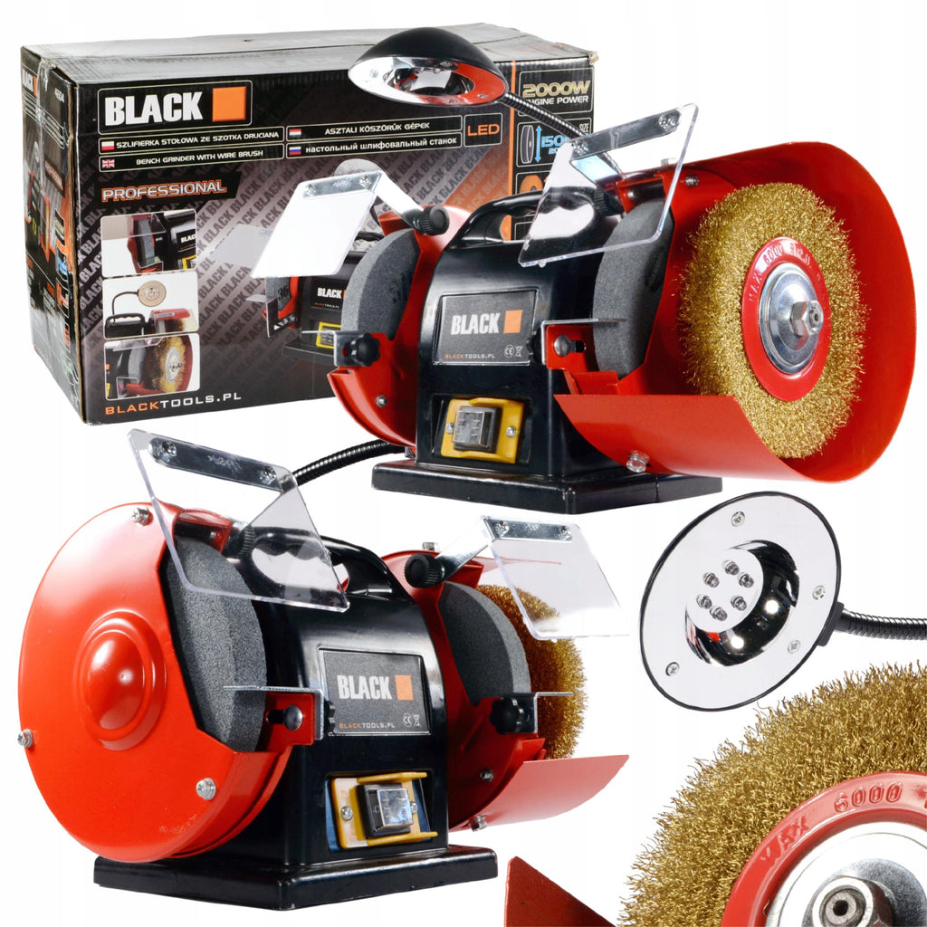 200W Double Bench Grinder with Lamp for Sharpening Two Stone Discs, Black