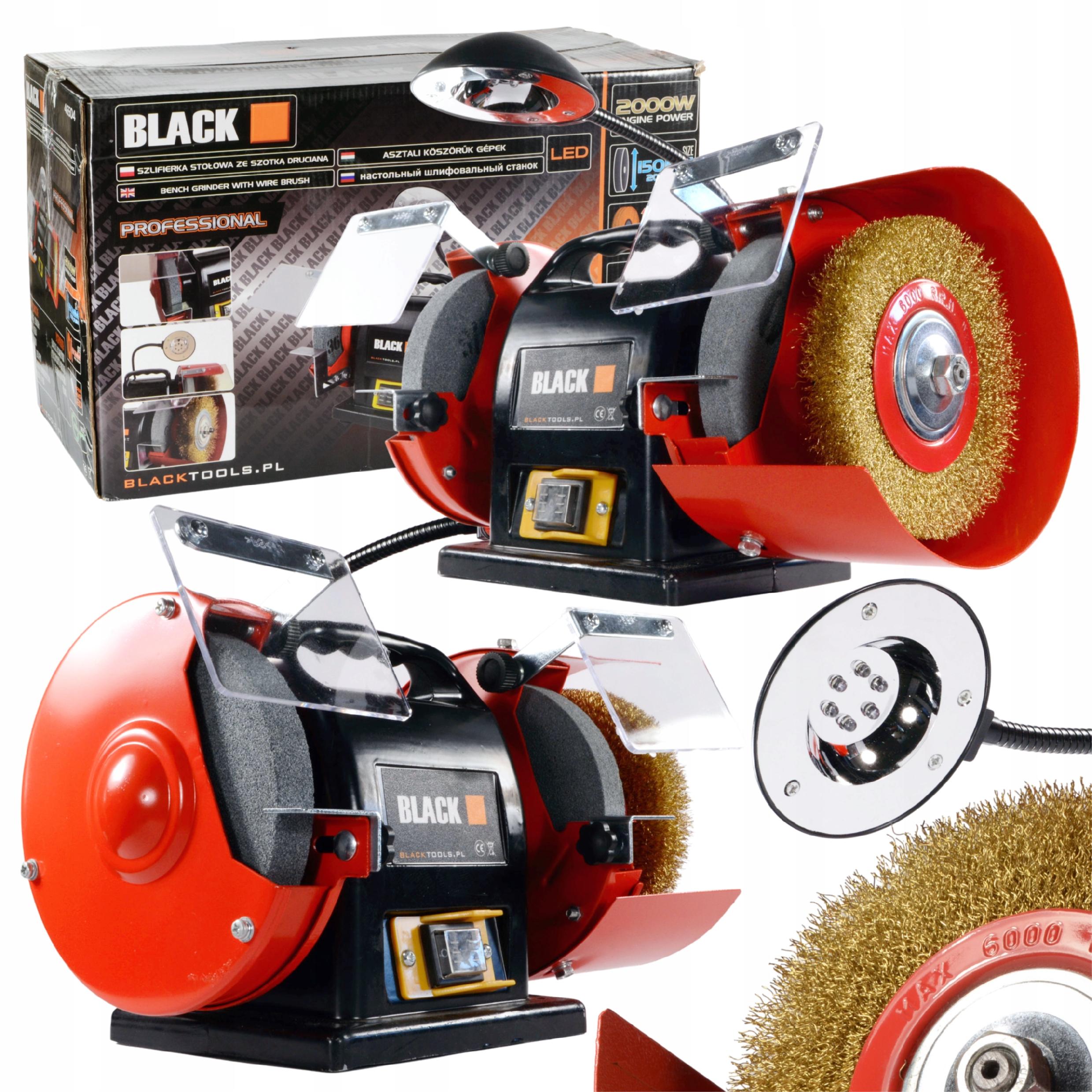 200W Double Bench Grinder with Lamp for Sharpening Two Stone Discs, Black