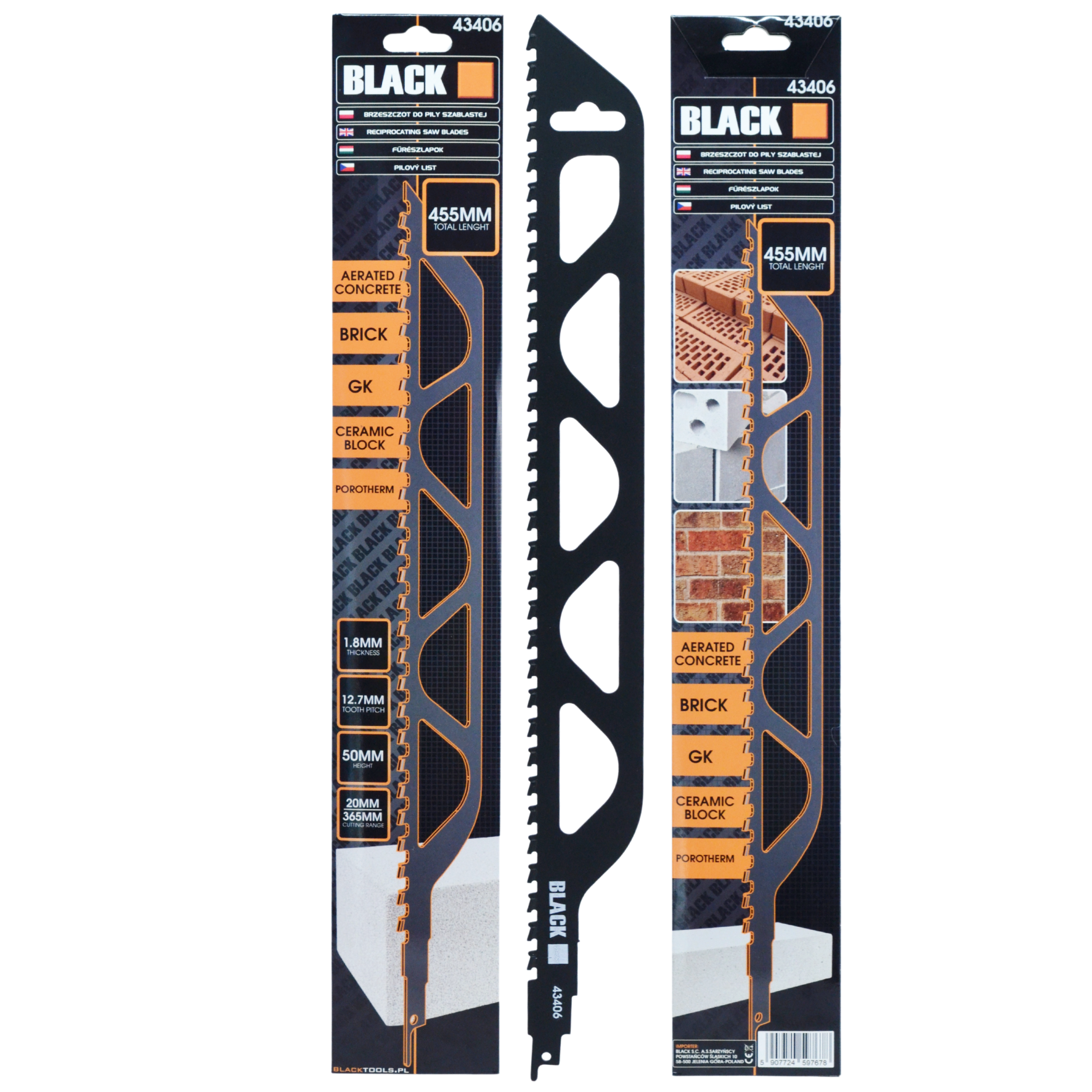 Tigemissaeleht 455mm Widia Black tellise, betoonploki, Porothermi jaoks