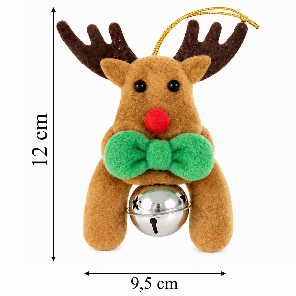Christmas Reindeer Ornament with Hanging Loop and Bell 12cm
