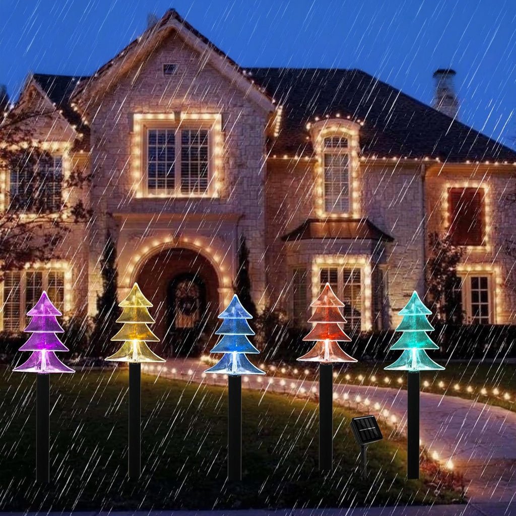 Solar LED Christmas Tree Lights 5 pcs Ground Stakes Decoration