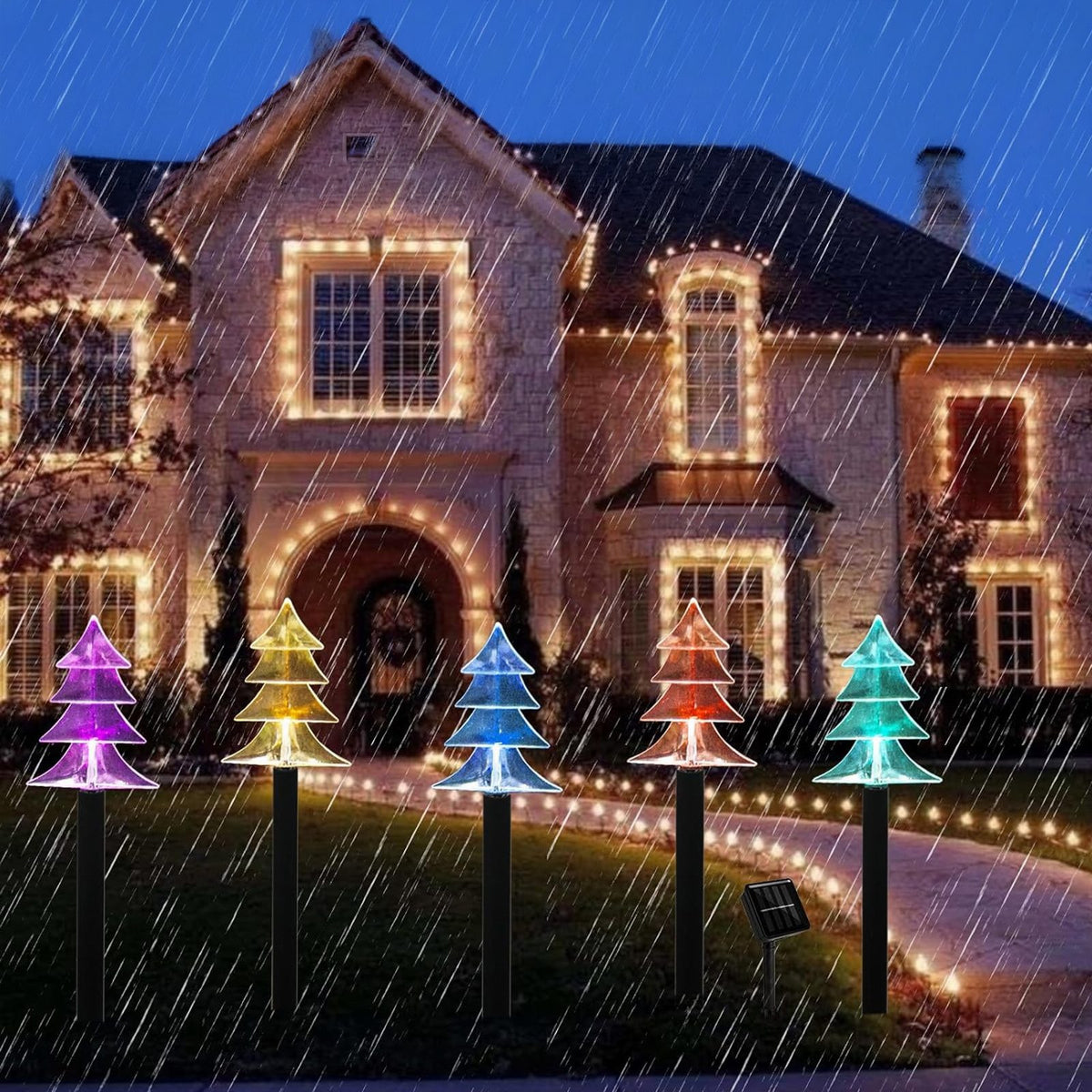 Solar LED Christmas Tree Lights 5 pcs Ground Stakes Decoration