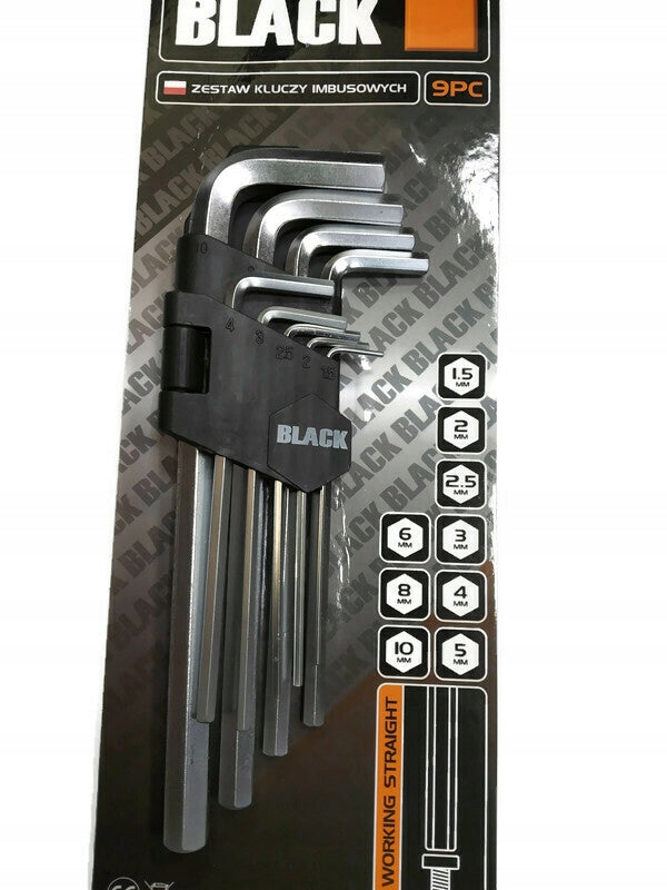 9-osaline mustade CRV kuuskantvõtmete komplekt