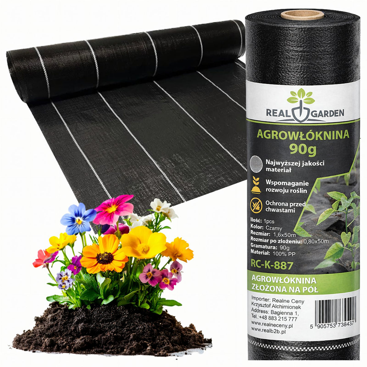Weed Control Fabric 90g 1.6x50m Black UV
