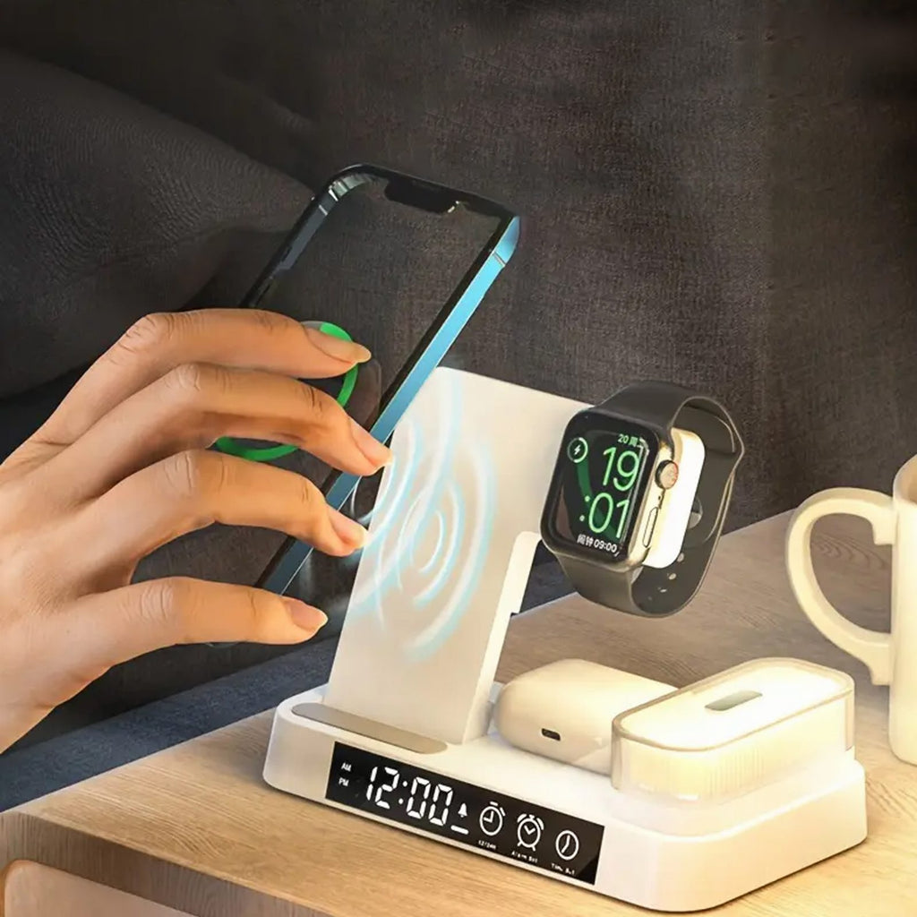 Wireless Charging Station 4-in-1 15W QI with Night Lamp White