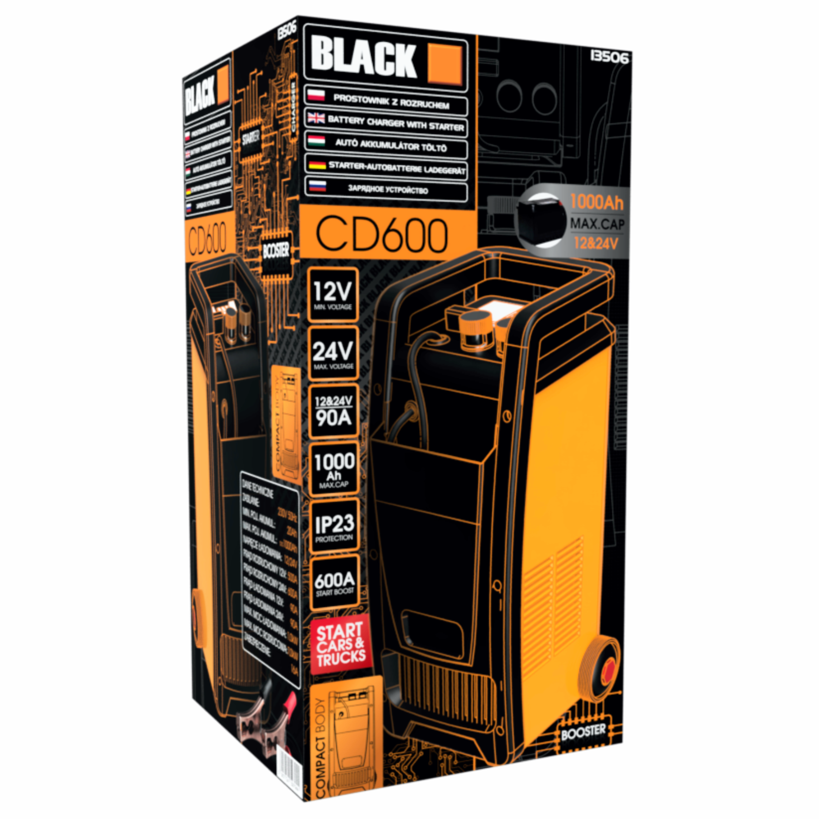 Battery Charger with Starter Function for 12V and 24V 600A Batteries