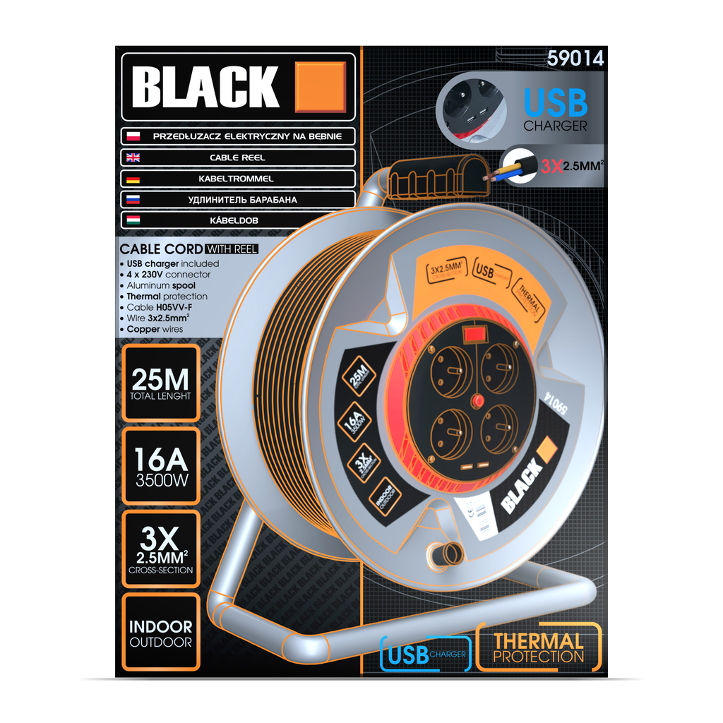 Metallist rullpikendusjuhe 25m paks Black kaabel