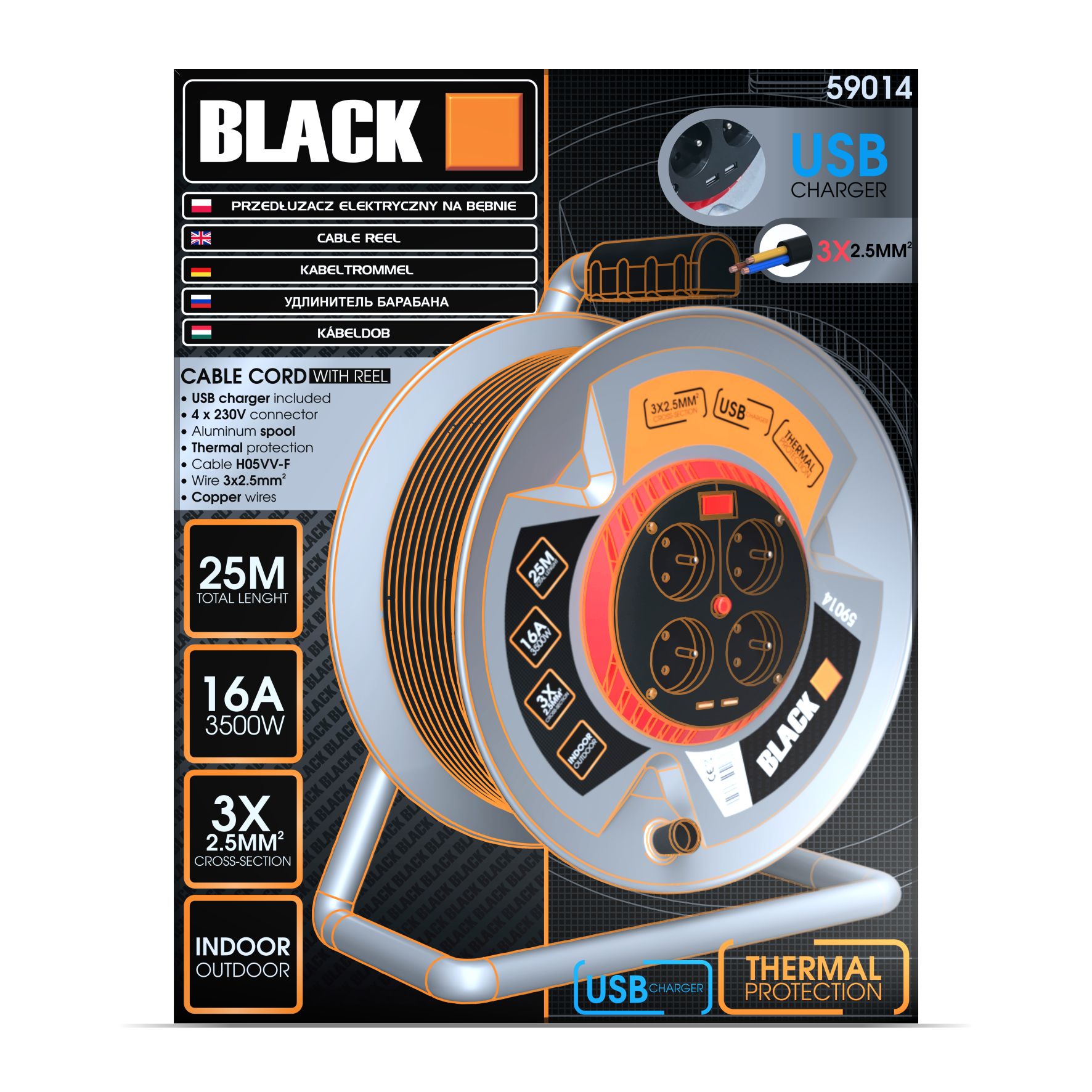 Metallist rullpikendusjuhe 25m paks Black kaabel