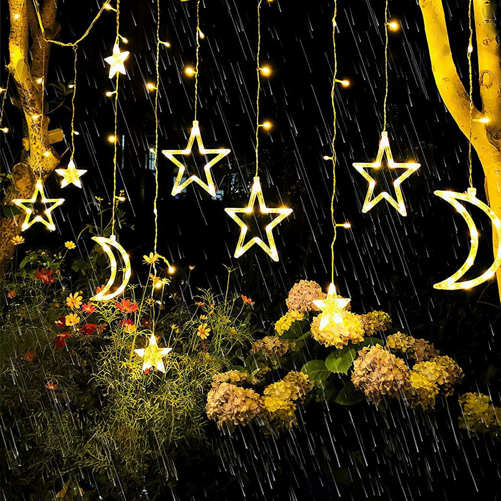 3m LED Star and Moon Curtain String Lights for Christmas Window Decoration