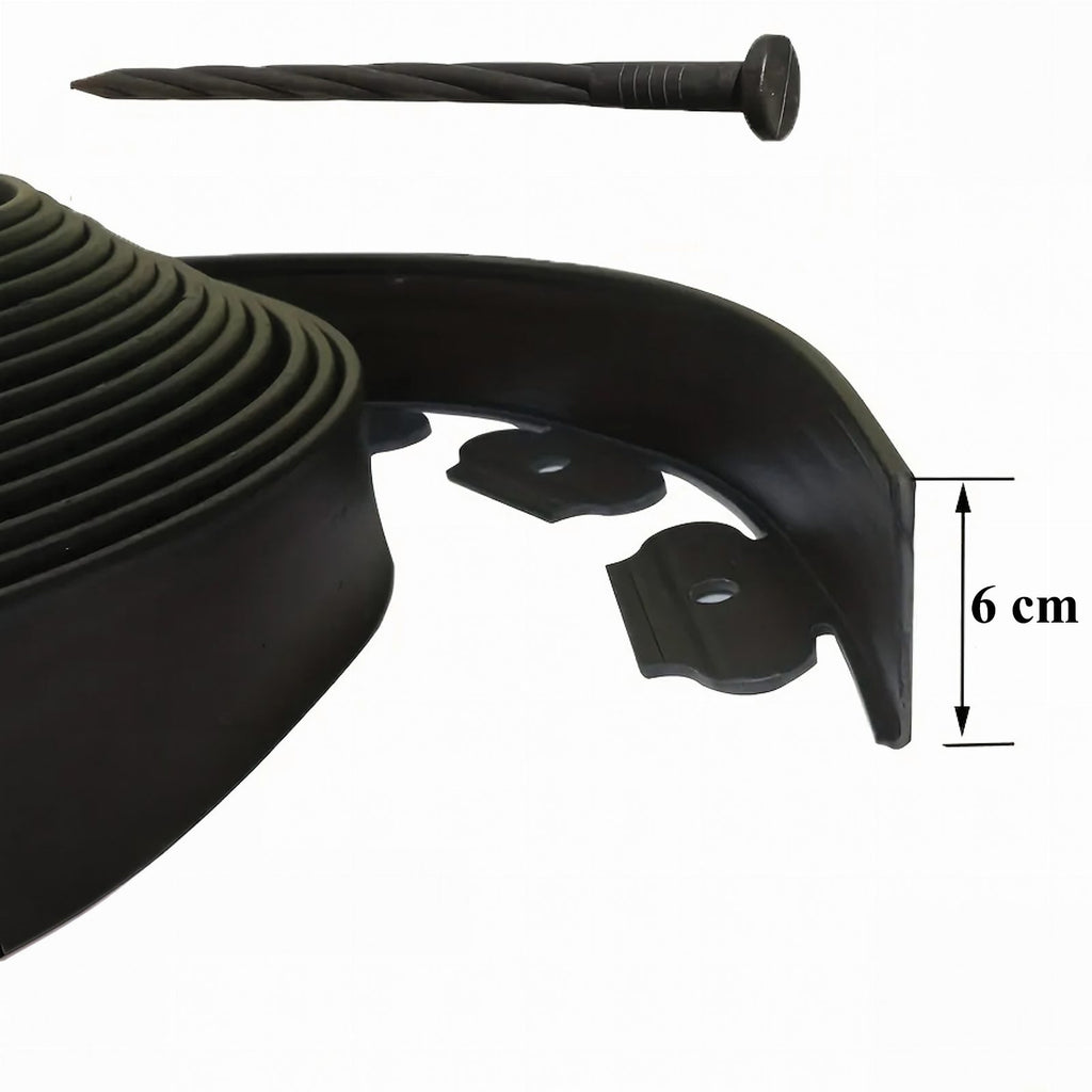 Garden Lawn Edging Set 60mm x 50mm x 10m with 30 Black Anchors