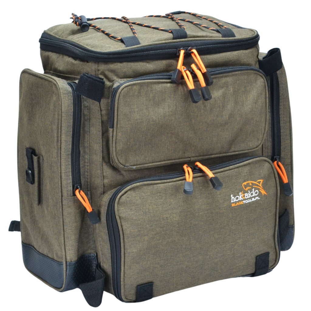 Hokkado Fishing Backpack Bag with 3 Boxes, Rigid Bottom, 38/42/21cm