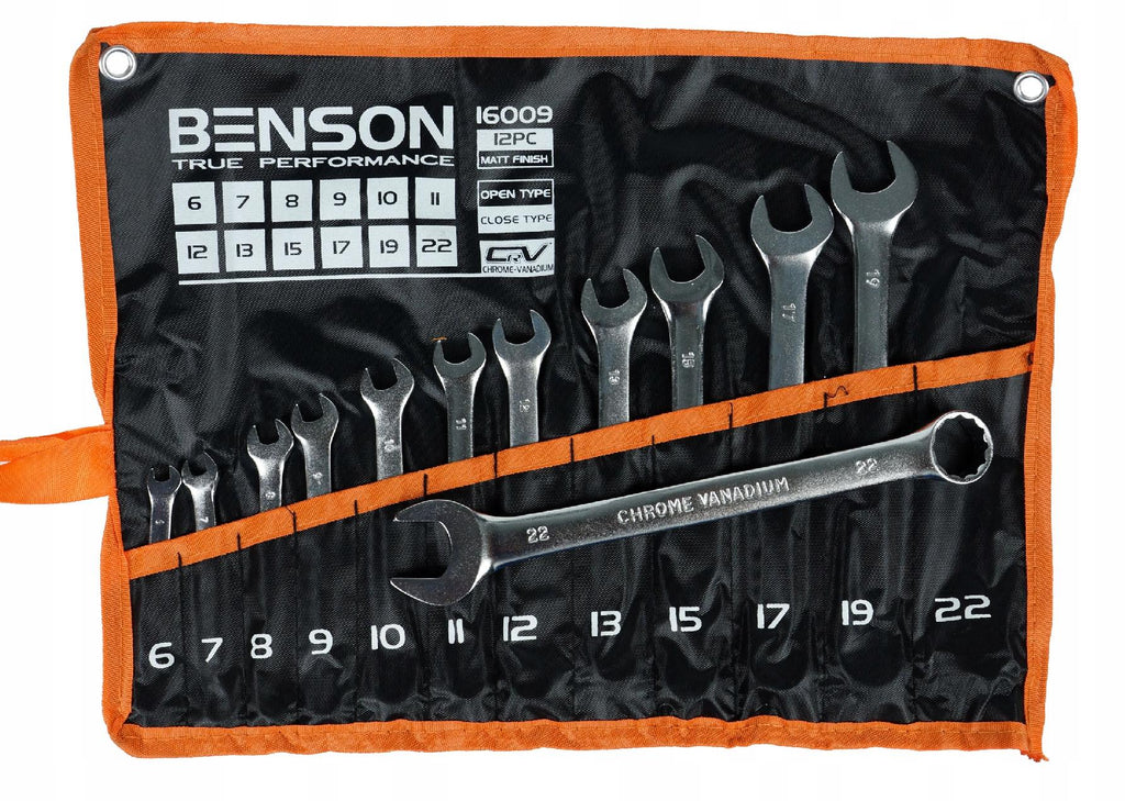 Set of 12 Combination Wrenches 6-22mm Flat Wrenches on Black Sheets