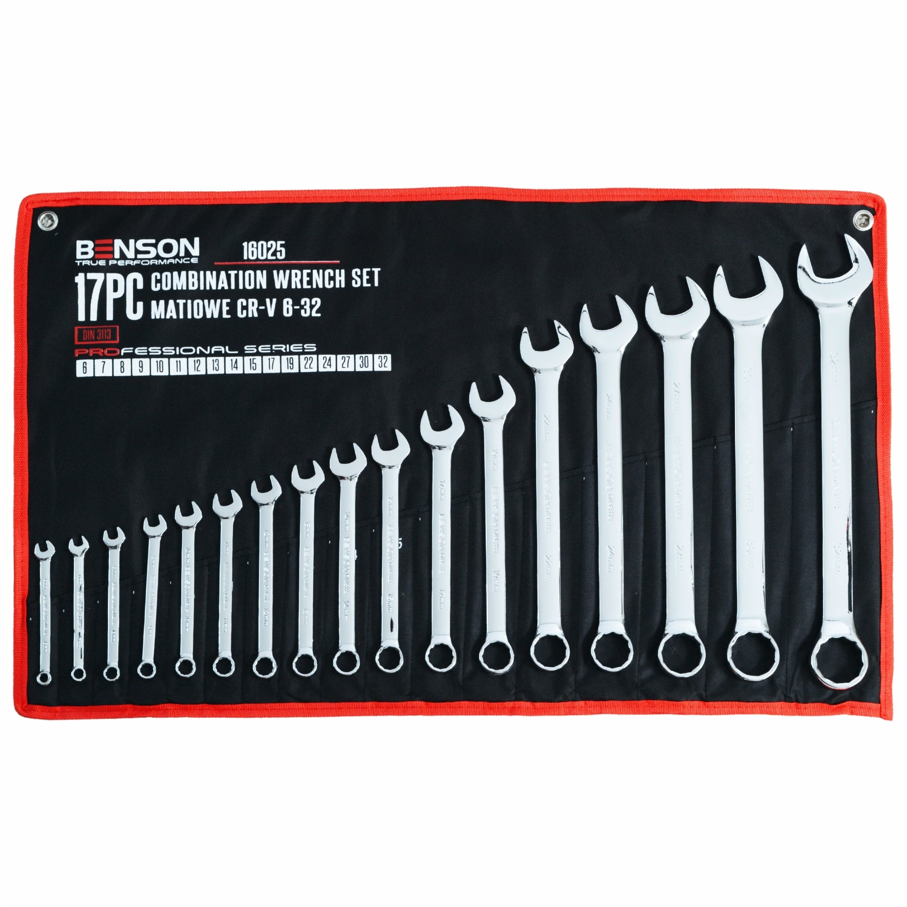 Benson by Black 17-osaline täielik mutrivõtmete komplekt, avatud ja rõngas, 6-32mm