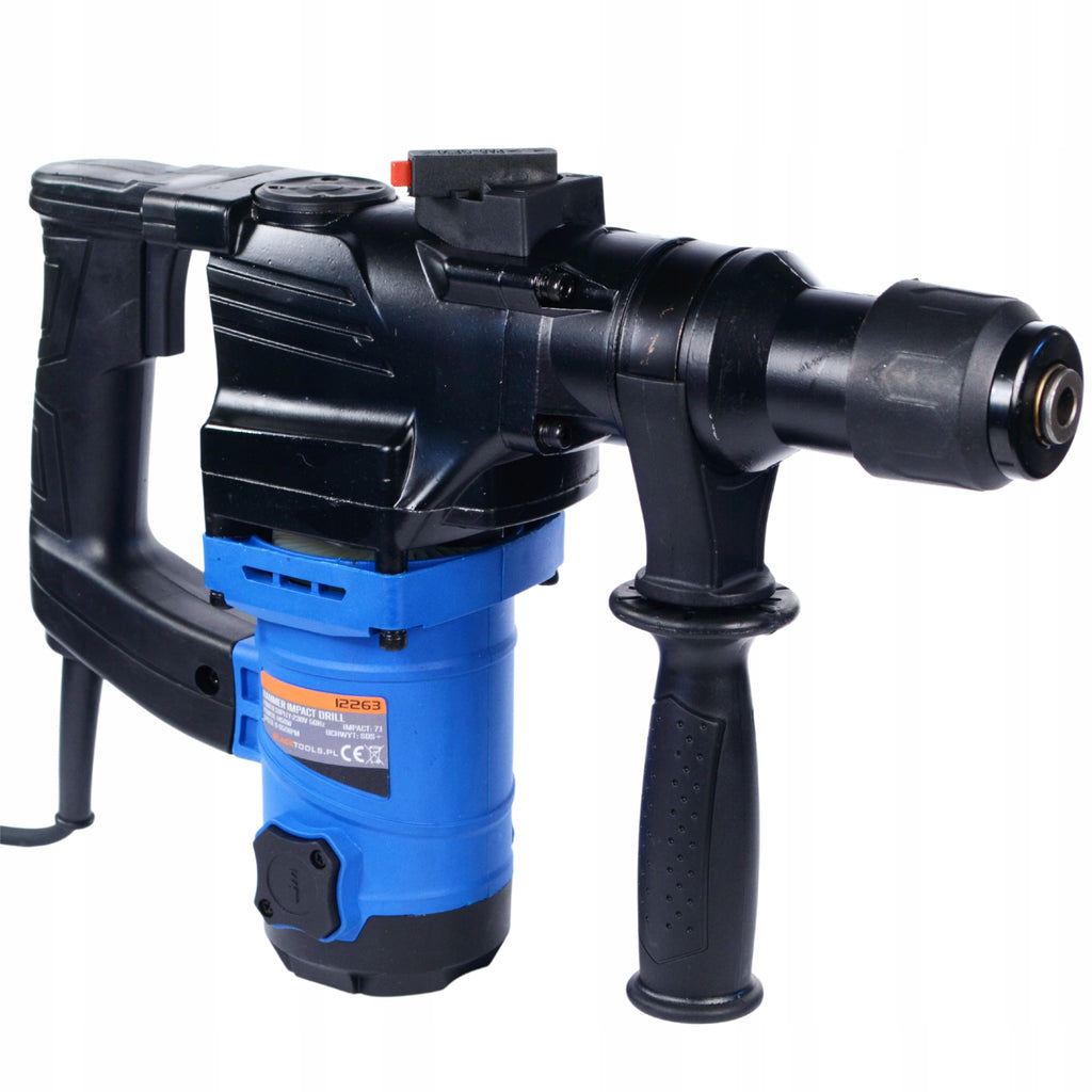 Impact Rotary Hammer SDS+ with Case, 3 Drill Bits, and Chisels – Black