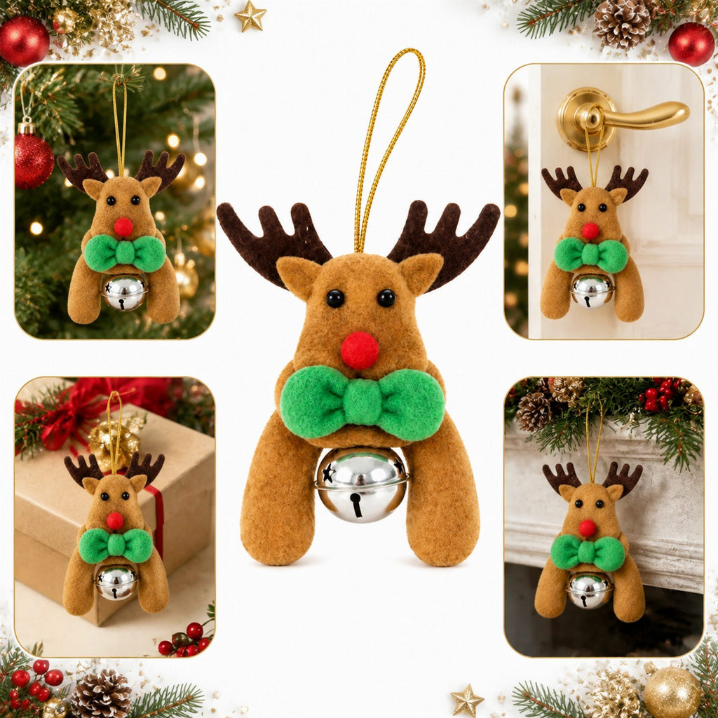 Christmas Reindeer Ornament with Hanging Loop and Bell 12cm
