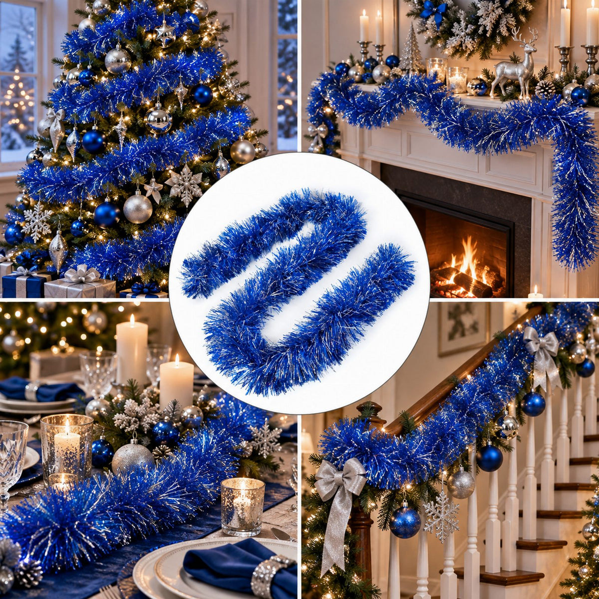 Silver and Blue Christmas Garland Chain 2m x 9cm 1 pcs
