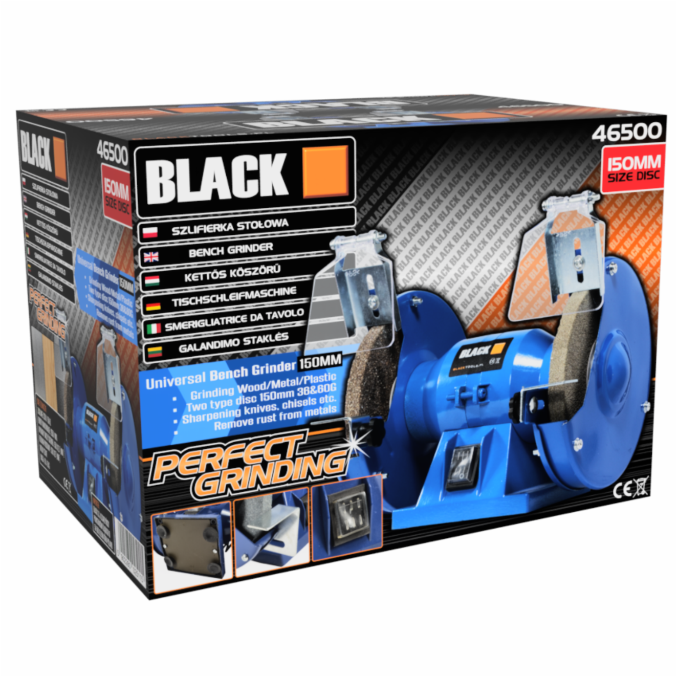 Bench Grinder with 2x150mm Wheels, Black