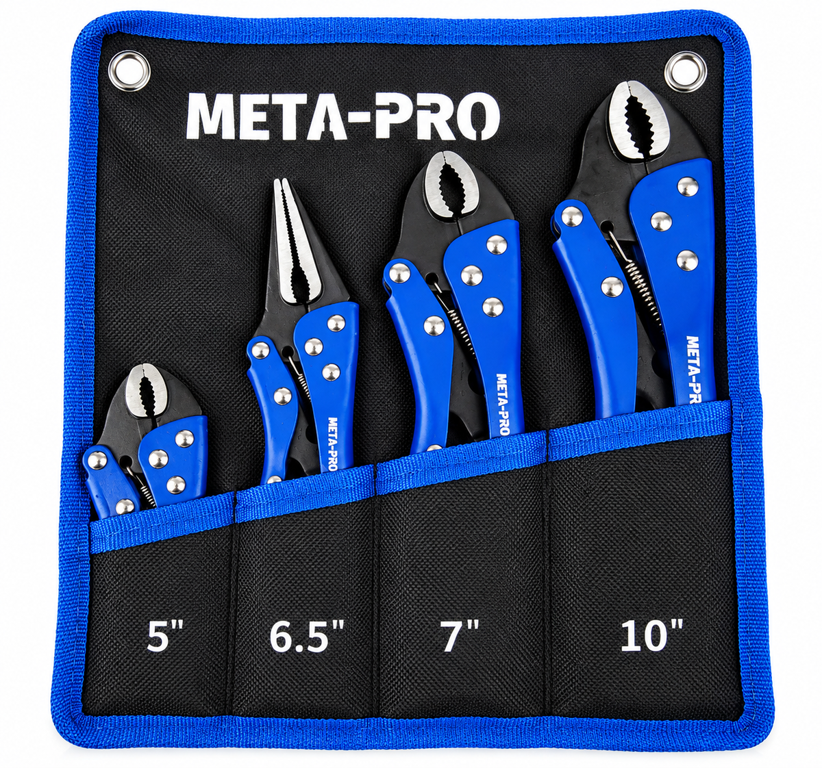 META-PRO 4-osaline lukustustangide komplekt 5″, 6,5″, 7″ ja 10″ koos rullitava tööriistaorganisaatoriga GA1004