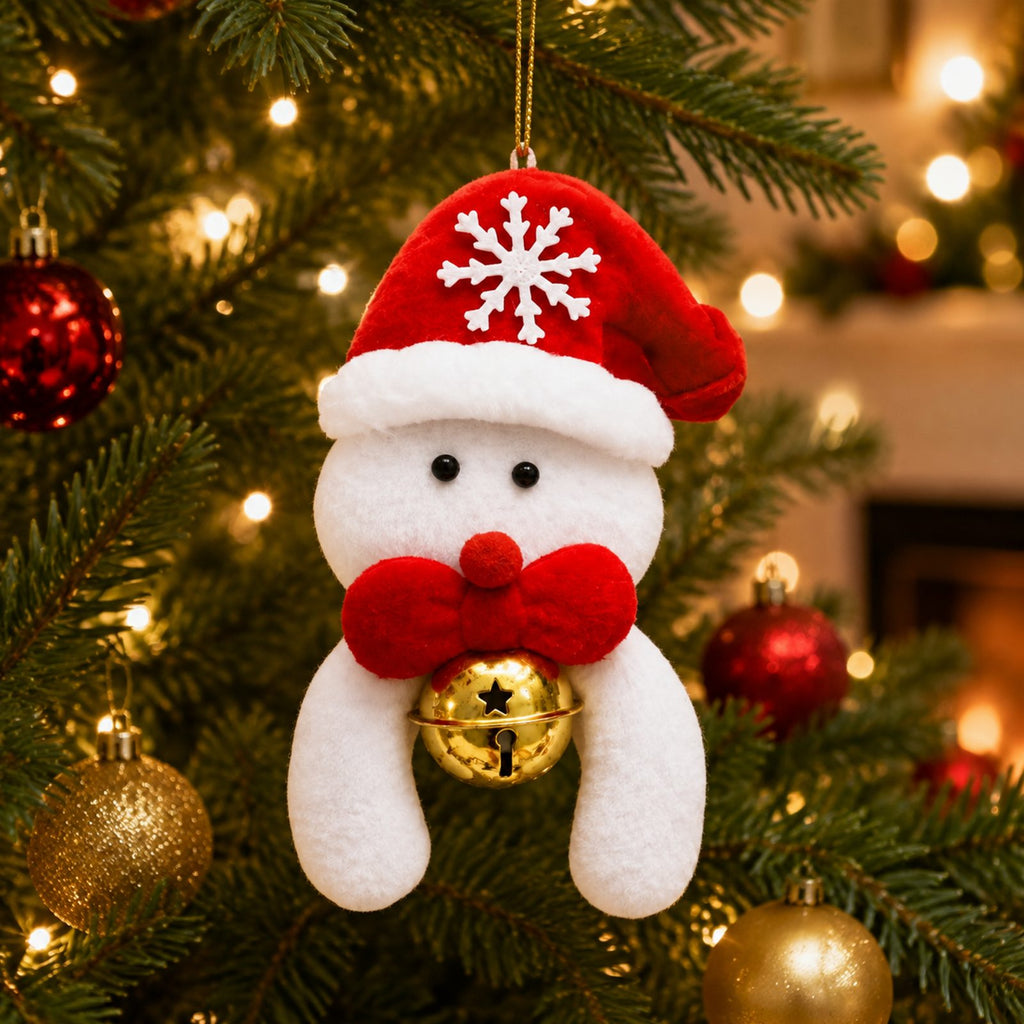 Christmas Snowman Ornament with Hanging Loop and Bell 12cm