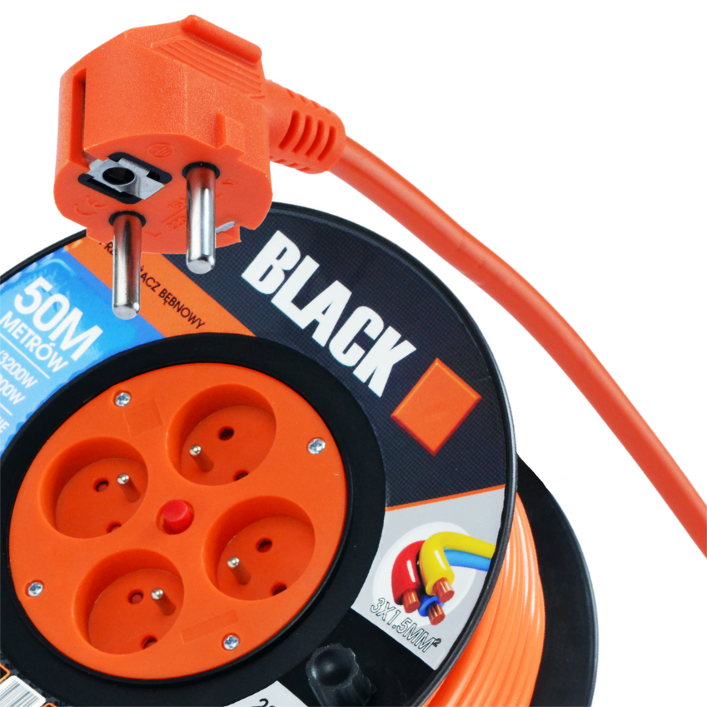 Aia pikendusjuhtme rull Poola bränd 50m 3x1.5 H05VV-F Black rull