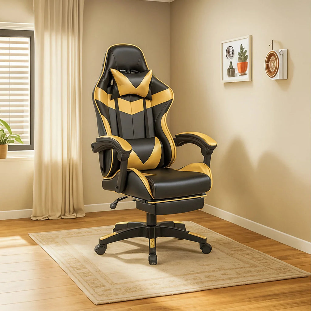 Ergonoomiline mänguri kontoritool väljatõmmatava jalatoega, kandevõime 150 kg