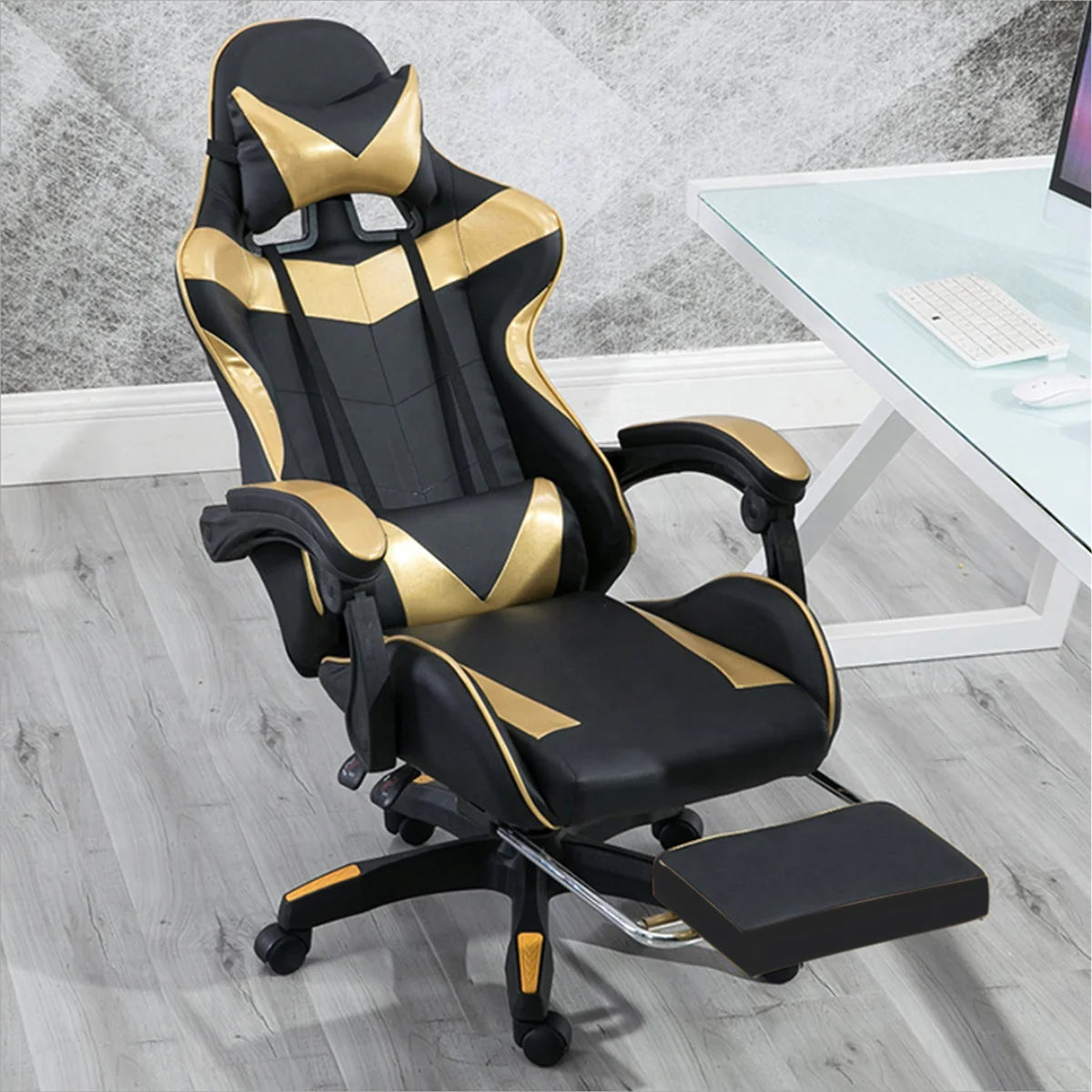 Ergonoomiline mänguri kontoritool väljatõmmatava jalatoega, kandevõime 150 kg