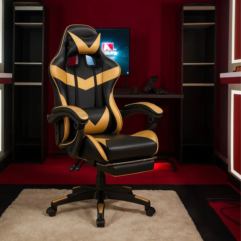 Ergonoomiline mänguri kontoritool väljatõmmatava jalatoega, kandevõime 150 kg