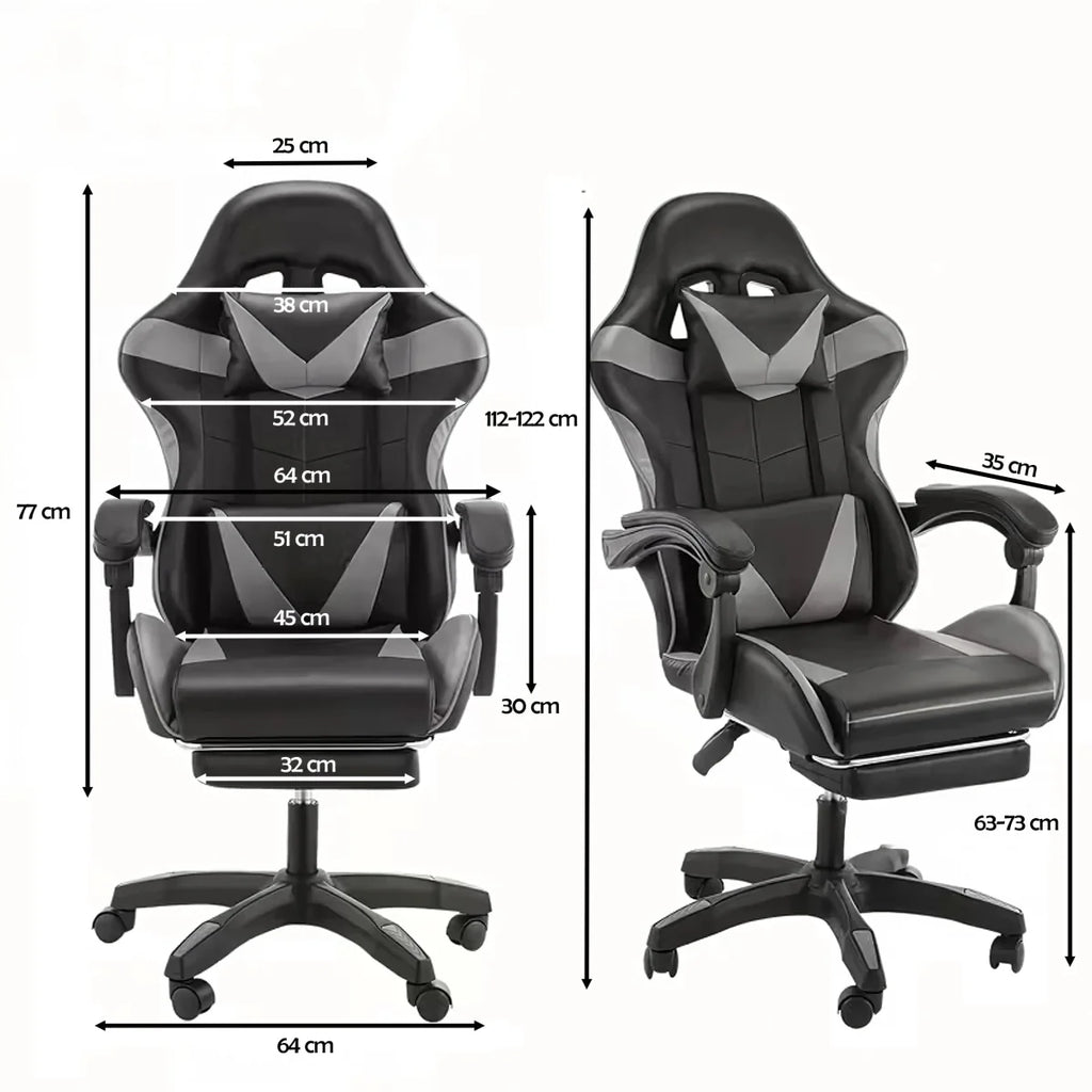 Ergonoomiline mänguri kontoritool jalatoega, kuni 150 kg, hall-must