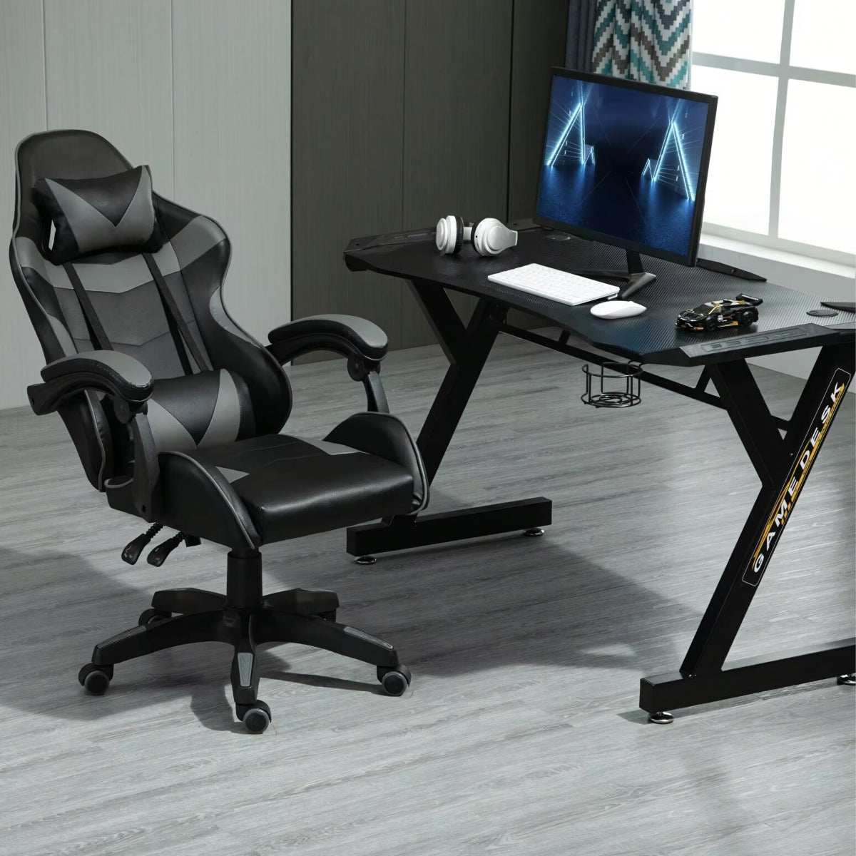 Gaming - kontoritool jalatoega kuni 150 kg, hall - must - Ostuklikk