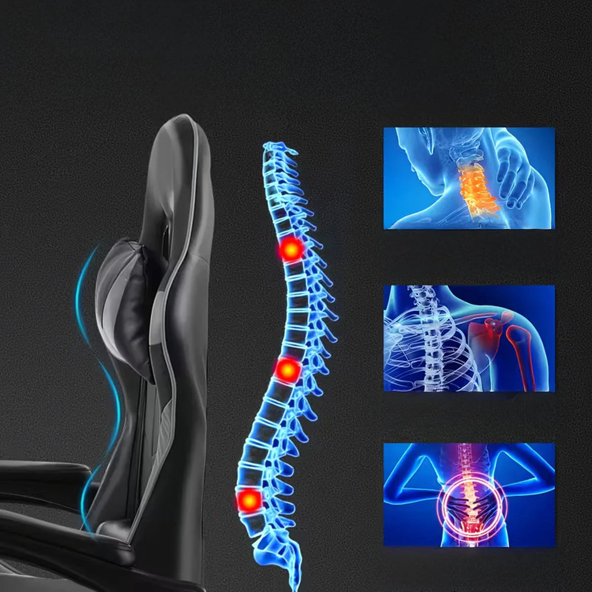 Ergonoomiline mänguri kontoritool jalatoega, kuni 150 kg, hall-must