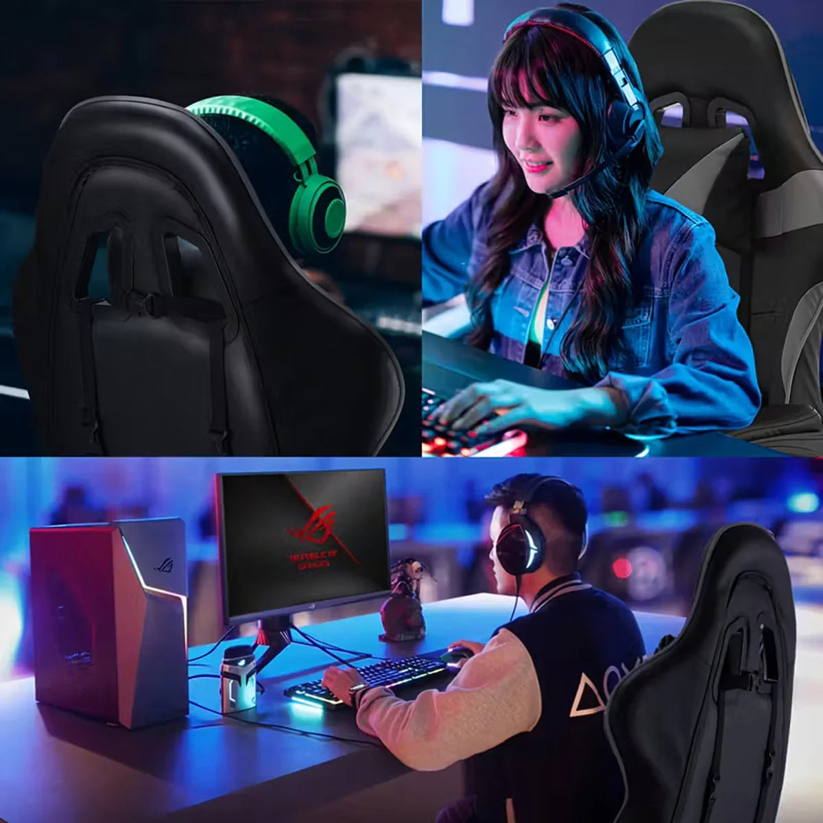 Ergonoomiline mänguri kontoritool jalatoega, kuni 150 kg, hall-must