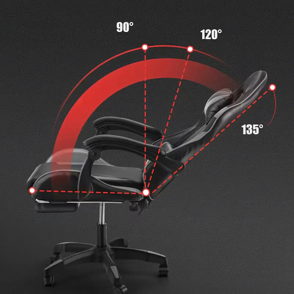 Ergonoomiline mänguri kontoritool jalatoega, kuni 150 kg, hall-must