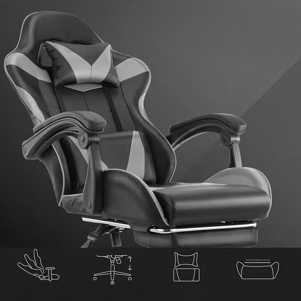 Gaming - kontoritool jalatoega kuni 150 kg, hall - must - Ostuklikk